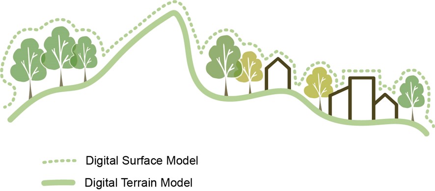 Figure 2.3: Digital Terrain Models and Digital Surface Models