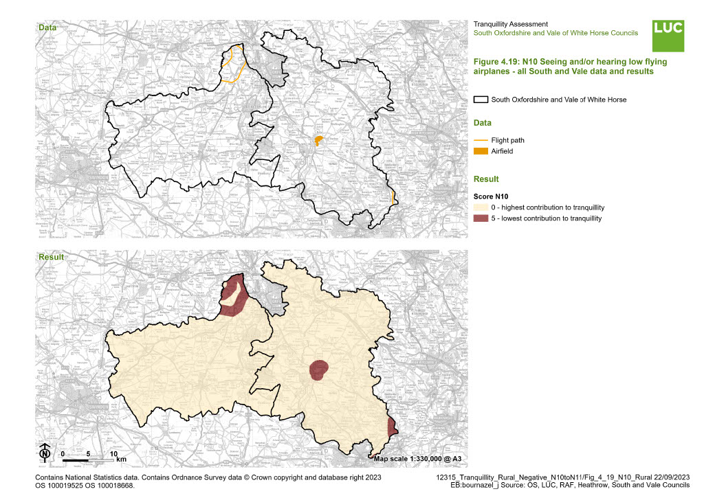 Figure ‎4.19: N10 Seeing and/or hearing low flying airplanes - all South and Vale data and results