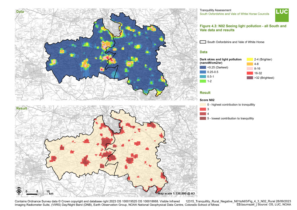 Figure ‎4.3: N02 Seeing light pollution - all South and Vale data and results