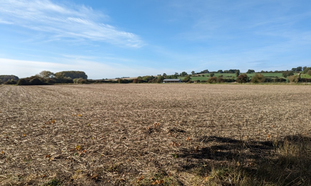 Large arable fields with Chiltern hills forming a backdrop (Britwell Salome)
