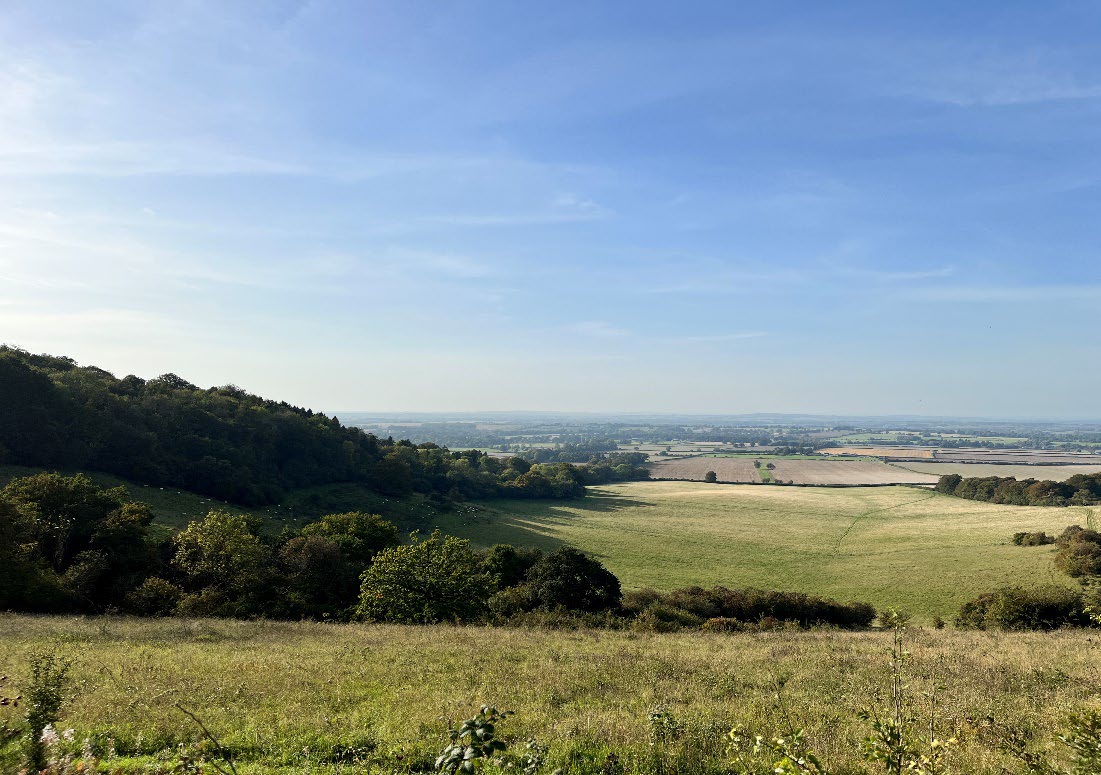 Looking north past Shirburn Hill from the Chiltern escarpment
