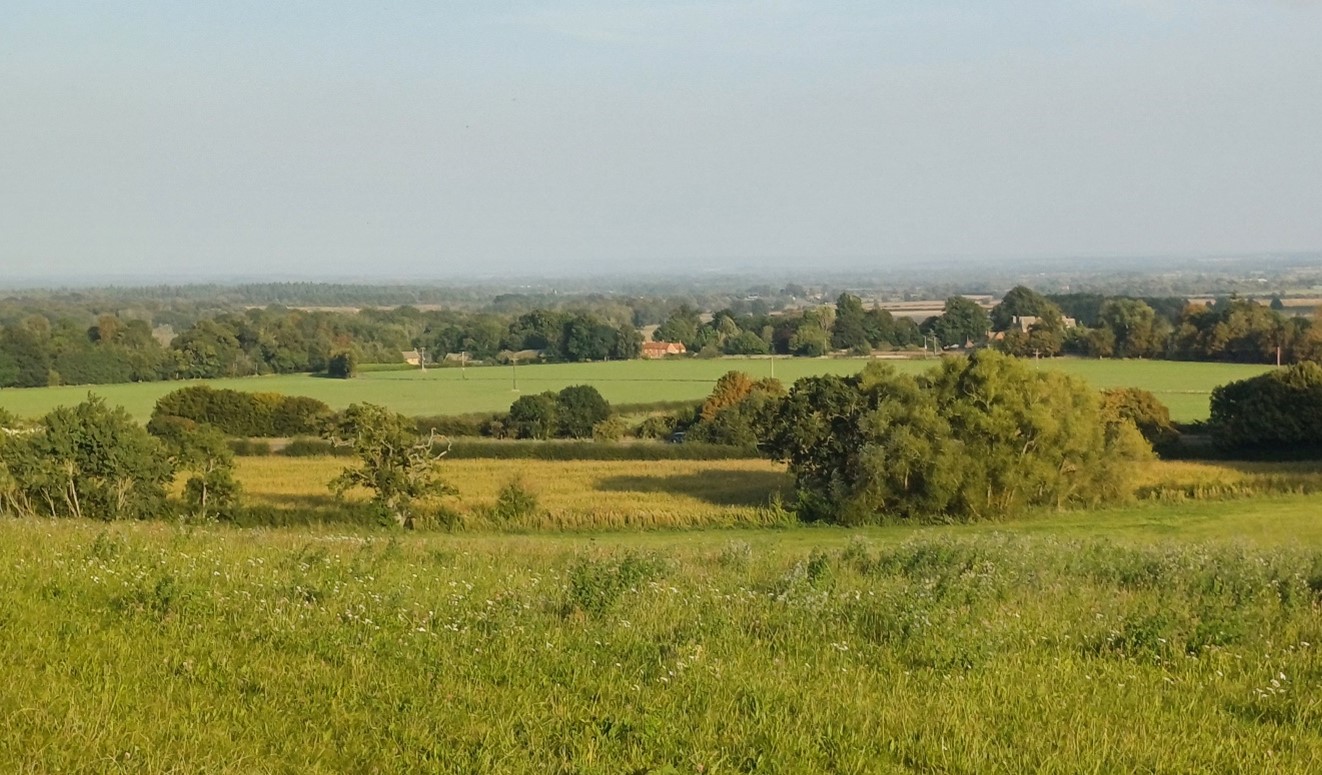 Looking east from Folly Hill, Faringdon, across arable farmland with strong treee cover