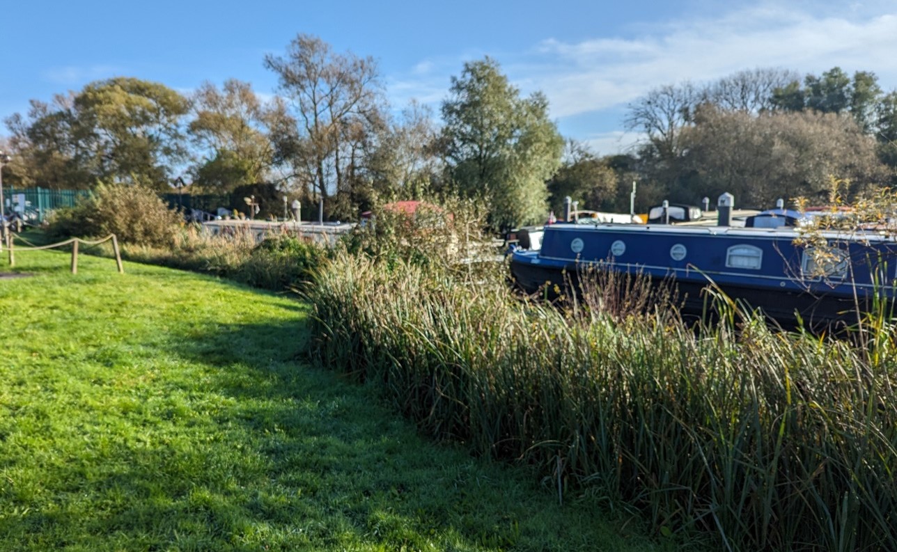 Canal boats moored at Caversham Lakes