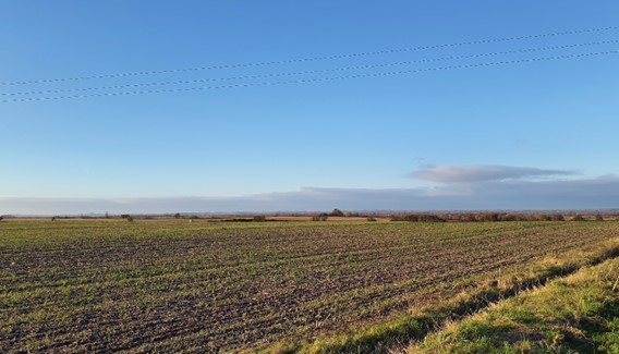 Open views north across the arable fields from The Vale Way