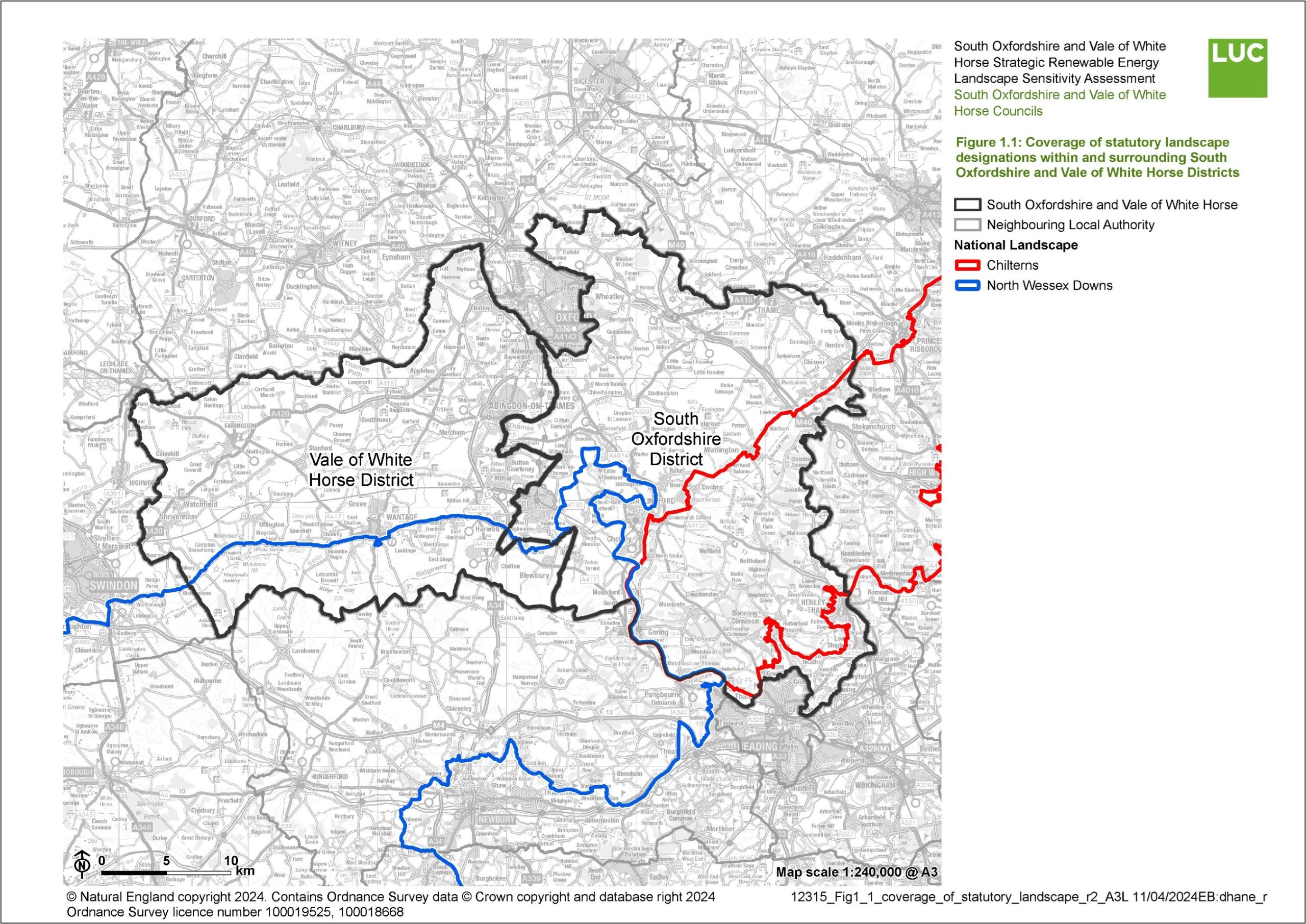 Coverage of statutory landscape designations within and surrounding South Oxfordshire and Vale of White Horse