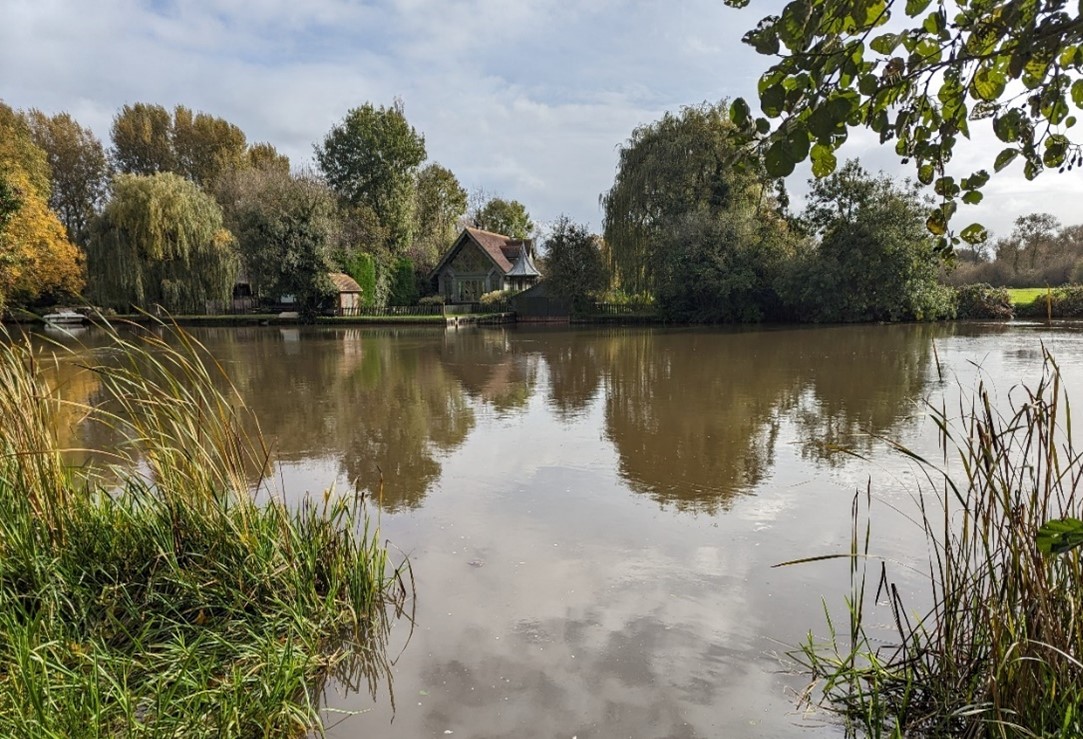 Tranquil River Thames with picturesque boat houses